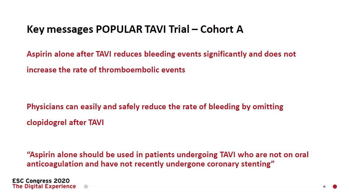 escardio's tweet image. #POPULAR TAVI trial: aspirin alone after #TAVI reduces bleeding events and does not increase the rate of #thromboembolic events bit.ly/3aSjCQC

#ESCCongress