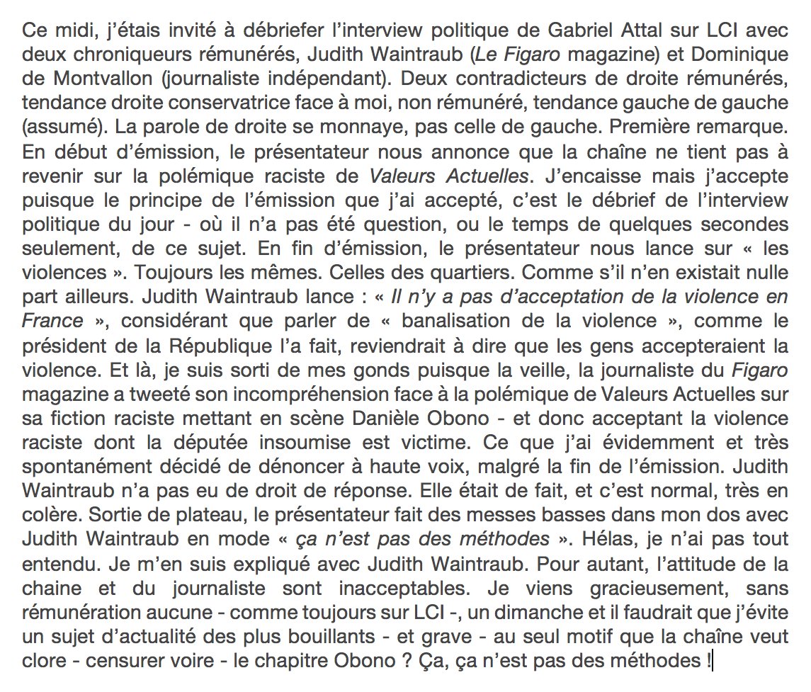 pjacquemain's tweet photo. Je reviens d'un débat sur @LCI où la consigne était claire : on ne parle pas de la polémique raciste de Valeurs Actuelles. La fin de l'émission ne s'est pas tout à fait passée comme prévu. Attitude inacceptable de la chaîne et du présentateur en particulier. Je m'explique👇 https://t.co/GqPiity3P4