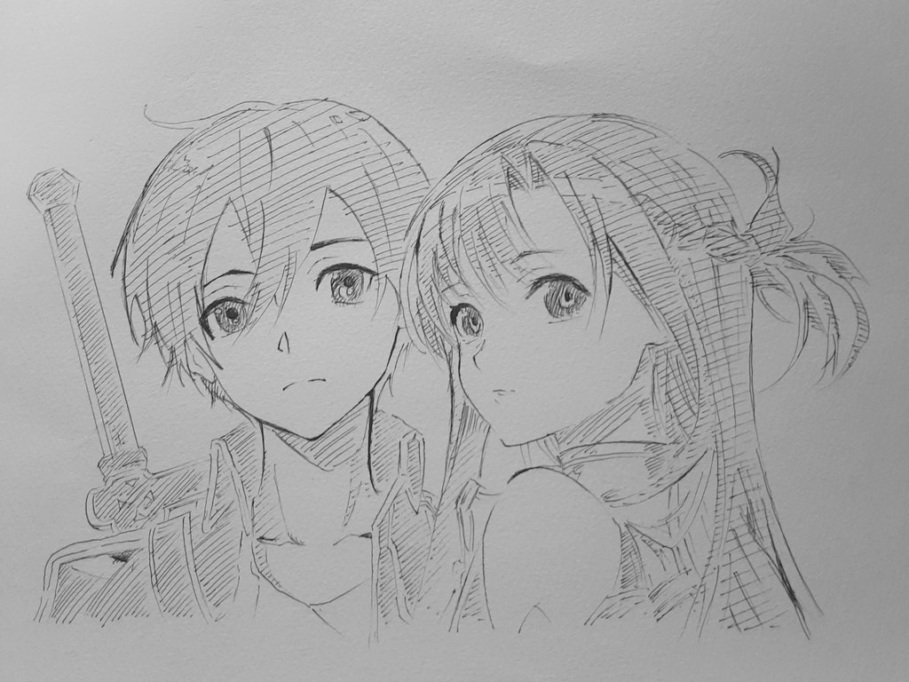 キリアス、ボールペン1発描きしてみました。#sao #キリアス #一発描き 