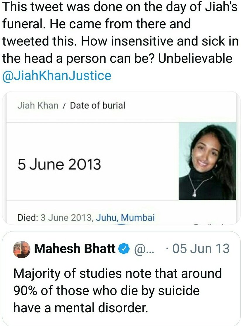 He was on a tweeting spree on the day Jiah died. All his tweets carried a fake narrative of Depression and suicide at the time when cause of death wasnt known @JiahKhanJustice