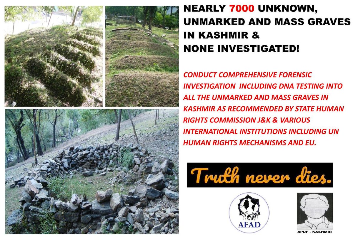 Today once again on the International Day of Disappeared 2020, APDP Seeks impartial investigation &amp; comprehensive forensic examination into nearly 7000 unknown, unmarked &amp; mass graves in Jammu &amp; Kashmir.
#IDD2020StandwiththeDisapeared
<a href="/AFAD_Updates/">AFAD</a> <a href="/UNHumanRights/">UN Human Rights</a>, <a href="/WGEID/">UN Working Group on Enforced Disappearances</a>