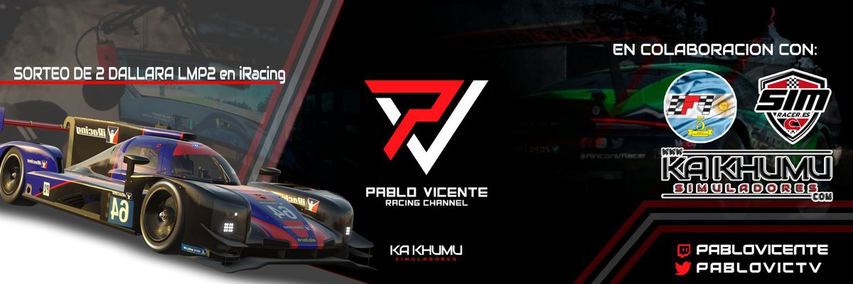 Muchos de vosotros os ha gustado el nuevo #DallaraLMP2 que implementara <a href="/iRacing/">iRacing</a>. Así que os voy a regalar "DOS" bichos a DOS ganadores, valorado 30$🙂

Muy fácil
❤️Seguir a:
<a href="/PabloVicTV/">Pablo Vicente 👑</a> 
<a href="/SimRacer_es/">simRacer</a> 
<a href="/Ka_Khumu/">KA KHUMU Simuladores</a>  
🔄RT a este Twit!

⏰Sorteo el 08/09 por twitch.tv/pablovicente