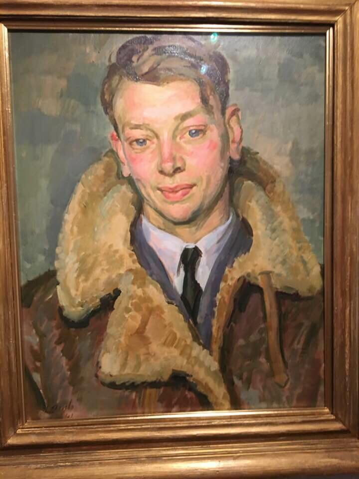 The painting was exhibited in the nearby  @SalisburyMuseum along with other examples of Lamb's work at Old Sarum, such as 'The Overhaul'. Research concludes the young instructor to be a Flt Lt Caradoc Bowen-Davies, son of Mr & Mrs Bowen Davies of Park Place, Cardiff.