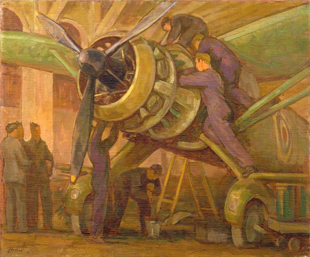 The painting was exhibited in the nearby  @SalisburyMuseum along with other examples of Lamb's work at Old Sarum, such as 'The Overhaul'. Research concludes the young instructor to be a Flt Lt Caradoc Bowen-Davies, son of Mr & Mrs Bowen Davies of Park Place, Cardiff.