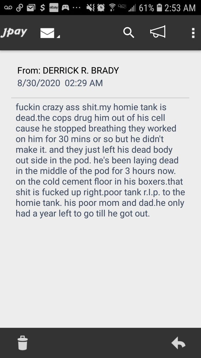 Daniellebrady03's tweet photo. @ChrisCuomo Please take a minute to read the email I recieved from my brother  Derrick ..better known as inmate 194827 https://t.co/Qv9ZoJyrSv