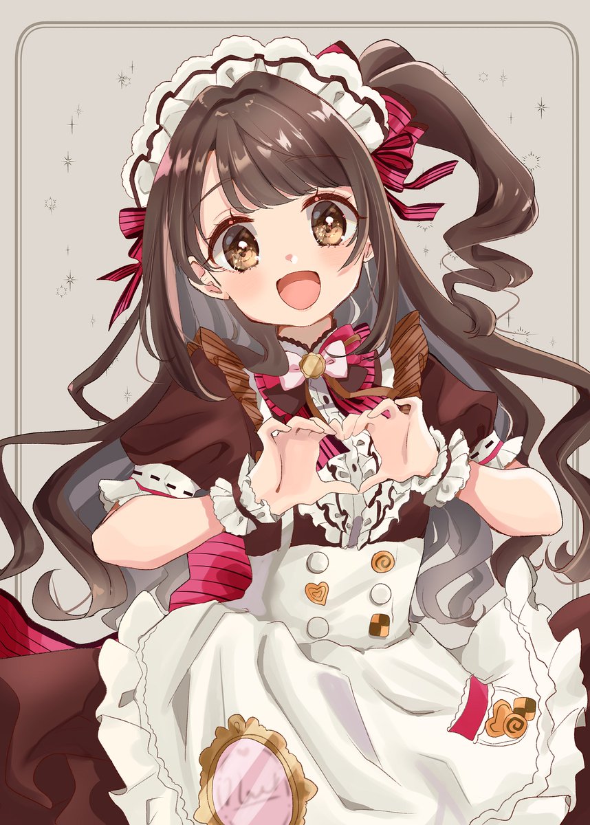 shimamura uzuki 1girl solo maid headdress smile long hair heart hands heart  illustration images
