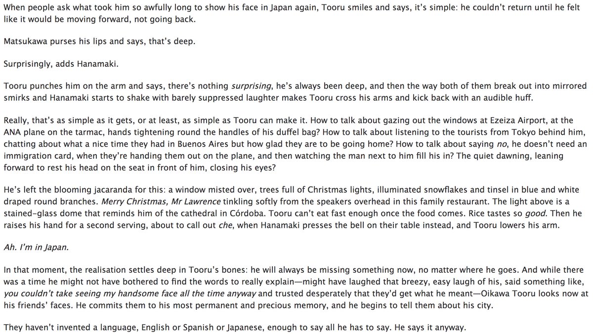 i am but a tender bruise. this section broke me. i can barely see my screen as i type because there is a wall of tears barely held back. and i wish i was joking or exaggerating but i'm not.i loved 402 and the decision made. and i know that people brushed it off as a shounen