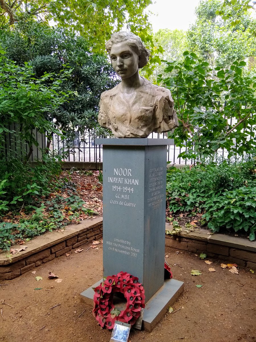 In nearby Gordon Square there is a bust of Noor Inayat Khan. The British secret agent was the first female radio operator sent into Occupied France in June 1943. Betrayed, tortured, then murdered in the Dachau camp. If you think  #womenstatues are rare, women of colour statues...