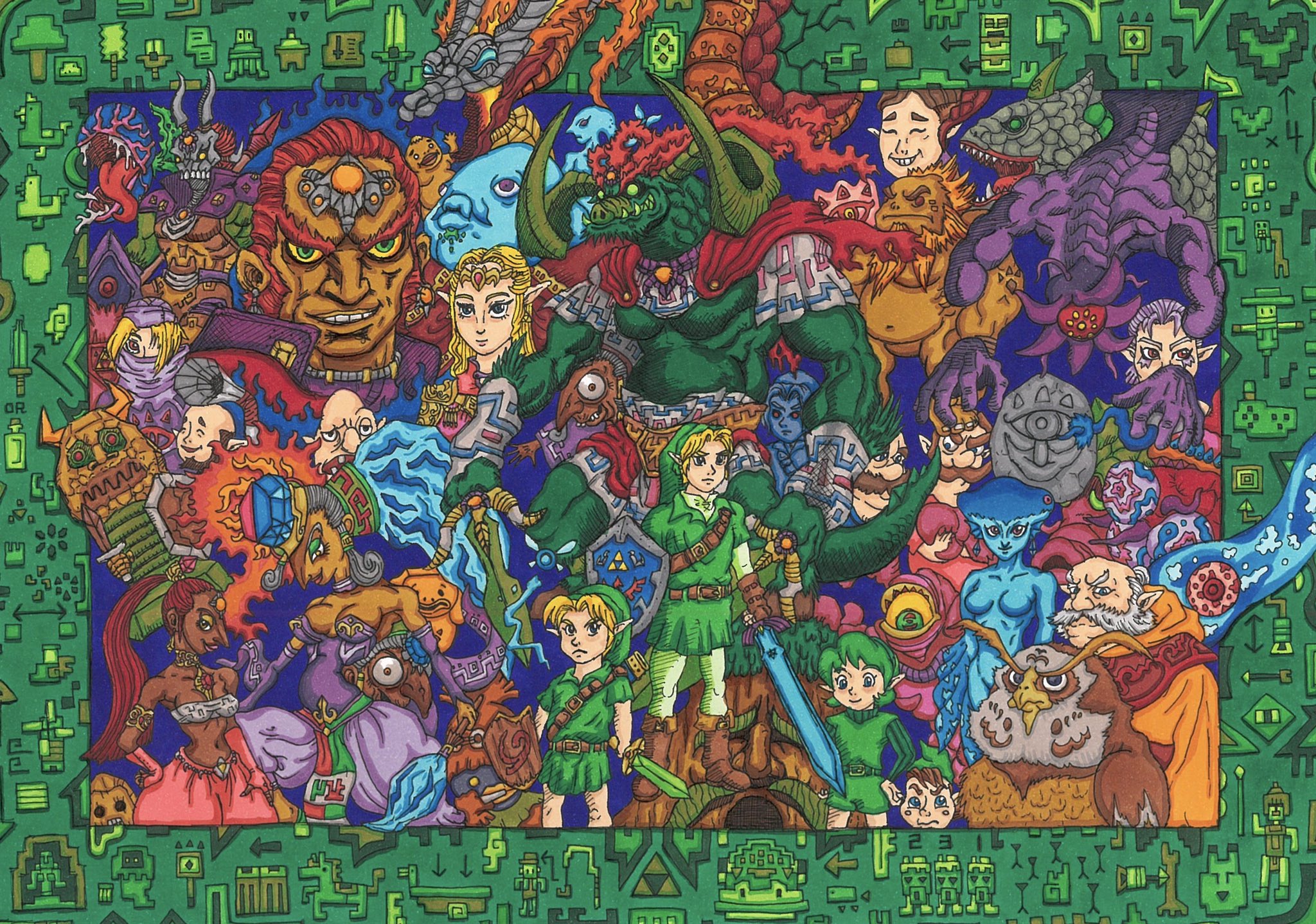 画駱駝柑子 ゼルダの伝説 時のオカリナ 自分へのプレゼントに描いたゼルダの伝説 時のオカリナの絵 メインキャラやボス 賢者などを大集合 まわりにはゲーム内の小ネタを壁画風に散りばめました 楽しかった ゼルダの伝説 Legendofzelda 画駱駝柑子 ゼルダの伝説 時のオカリナ 自分へのプレゼントに描いたゼルダの伝説 時のオカリナの絵 メインキャラやボス 賢者などを大集合 まわりにはゲーム内の小ネタを壁画風に散りばめました 楽しかった ゼルダの伝説 Legendofzelda