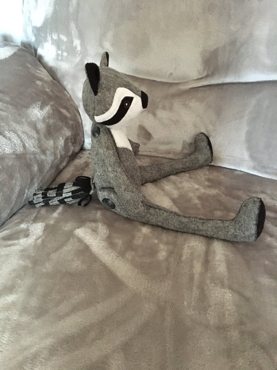 Meet the newest member of our #lunalapin family - Smokey Joe the raccoon. He’s already settling in to his colour co-ordinated sofa! ⁦<a href="/coolcrafting/">Sarah Peel</a>⁩ #craft #sewing #handmade #mindfullness