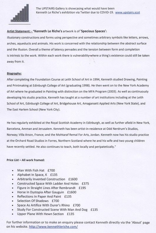 'SPECIOUS SPACES' - KENNETH LE RICHE's work is of illusionary constructions &amp; forms using perspective &amp; arbitrary symbols, the relationship between the abstract surface &amp; illusion. A vulnerability within each work. kennethleriche.weebly.com #artforsale via Twitter due to COVID-19.