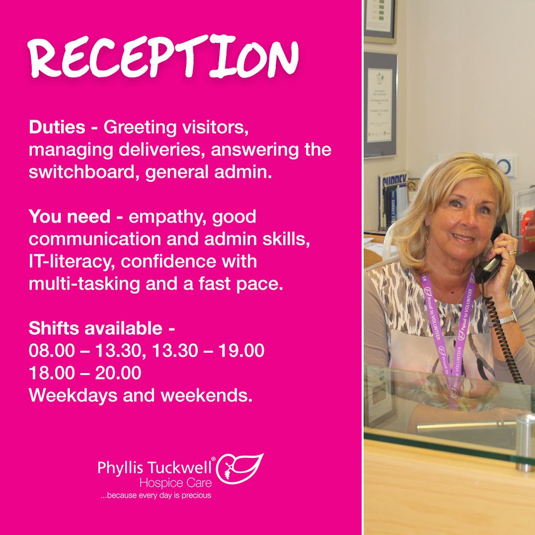 PTHospice's tweet photo. Alongside the Retail vacancies posted yesterday, we're also on the lookout for Reception volunteers! 

We love our reception team who keep the welcome desk running each and every day... and we would love you to join them!

If interested, contact voluntary.services@pth.org.uk https://t.co/MeQivEgiWG