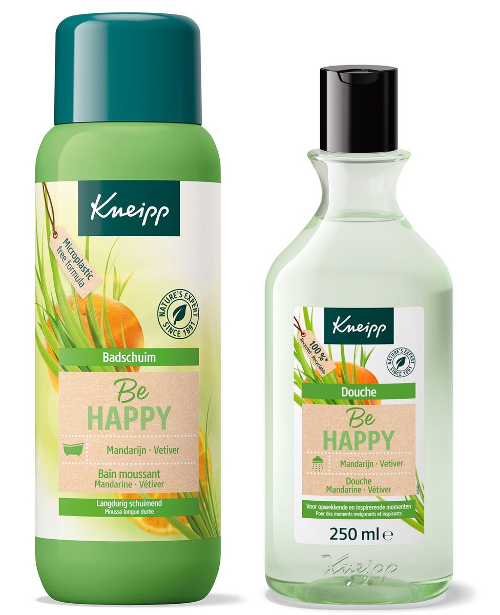 De 'Be Happy' productlijn van <a href="/kneippbenelux/">Kneipp Benelux</a> kenmerkt zich door de frisse geuren van vetiver en mandarijn die een glimlach op je gezicht zullen toveren! Nieuw is de badschuim uit dezelfde reeks. Bekijk alle Be Happy producten hier: thenextg1rl.nl/nieuwsflits-kn…