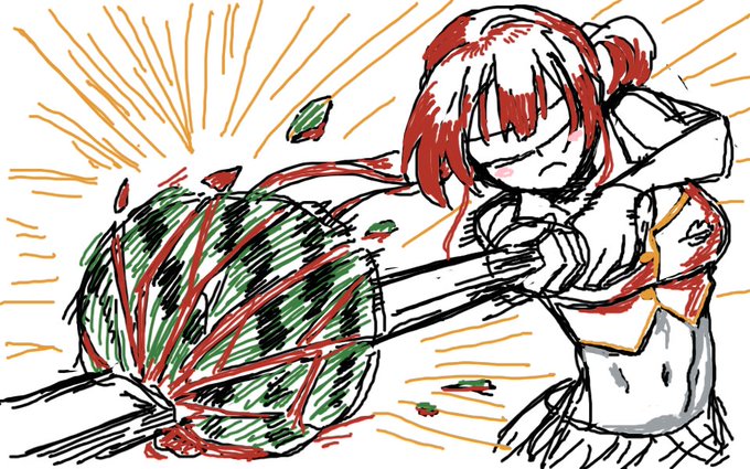 お題:「スイカ割りをしているぺこマリ」 
お題のリクエストはこちらから https://t.co/TDsnWO3bns #アルペイント #ぺこマリとお絵かき  @alu_inc 