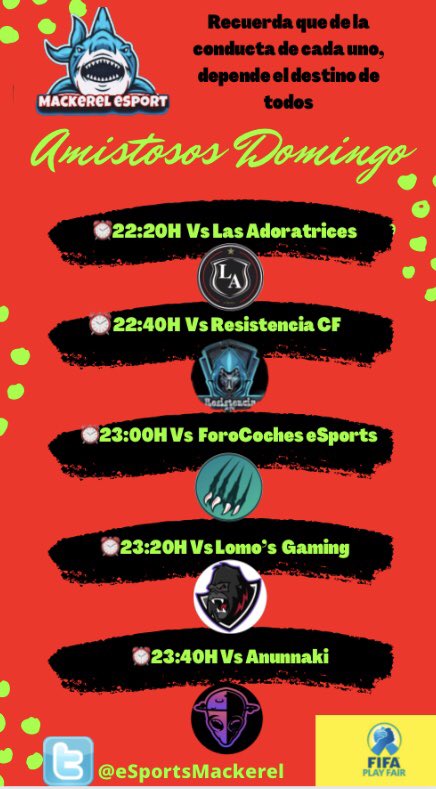 🌚noche entretenida enfrentándonos a grandes equipos, muchas gracias a nuestros rivales🤝a divertirnos👏👏:@Ladoratrices ,<a href="/ResistenciaCFCP/">Resistencia CF eSports</a> ,<a href="/FCocheseSports/">ForoCoches eSports</a>,@LomosGaming,<a href="/TeamAnunnaki/">Anunnaki</a>