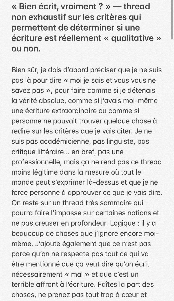 « Bien écrit, vraiment ? » — thread non exhaustif sur les critères qui permettent de déterminer si une écriture est réellement « qualitative » ou non. Ou comment arrêter de saucer des écritures terriblement plates sur Wattpad.