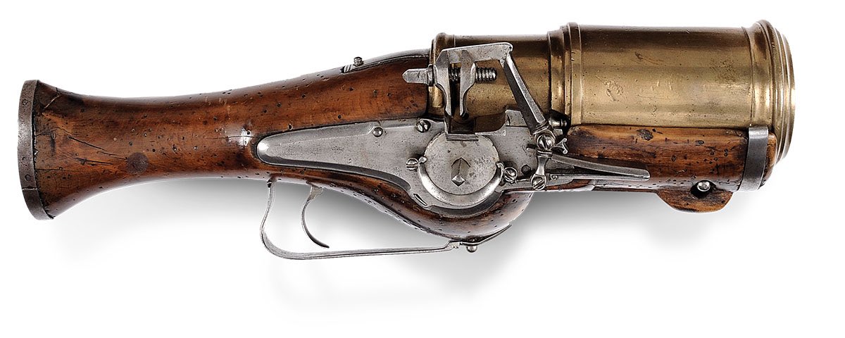 At the other end of the spectrum, I give you the Hand Mortar. Ancestor of grenade launcher. First ones from as early as 16th century, highly unreliable but what a nice design tho https://en.wikipedia.org/wiki/Hand_mortar