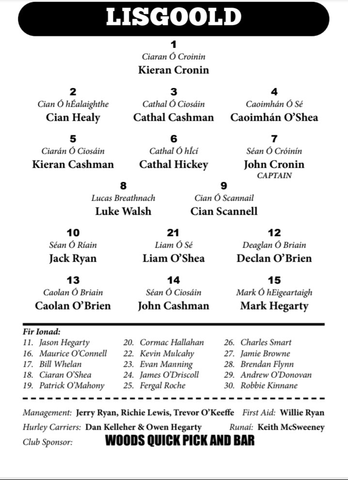 Imokilly Gaa Match Programme East Cork Oil Jahc Semi Final Lisgooldclg Vs Stitasgaa Throw In At 2pm