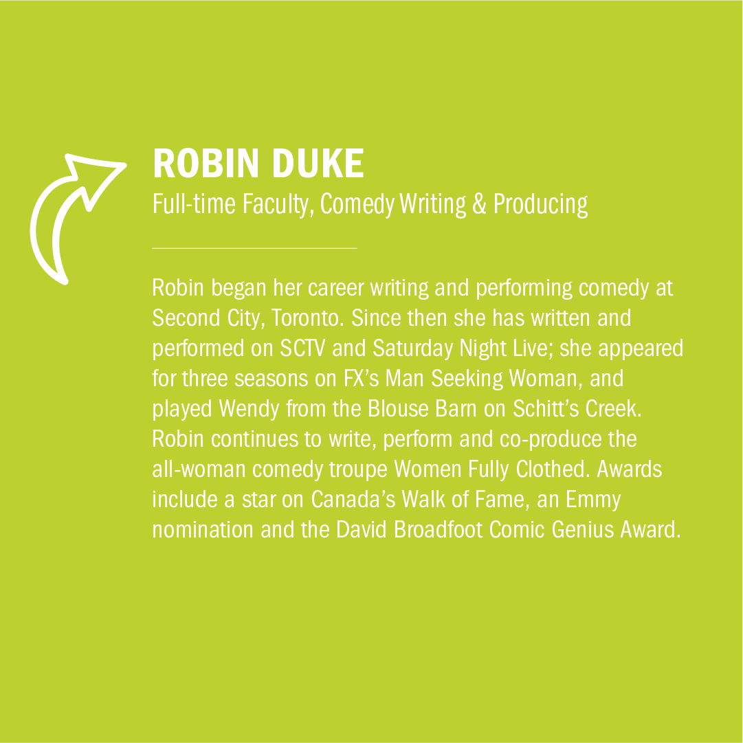 Meet your faculty!
@robindukewfc has written & performed on @SecondCityTV @nbcsnl @SchittsCreek & more. Robin continues to write, perform & co-produce @W_FullyClothed. Robin has a ⭐ on 🇨🇦 Walk of Fame & an Emmy nom.
#FacultyFeature #HumberComedy #Comedy #CanadianComedy #Comedian