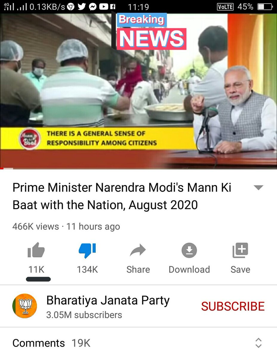 kaajalActress's tweet image. 11.19          PM           11.06

134 k dislikes          134 k  dislikes
11 k    likes               10 k    likes
19k comments       16K comments

Do your math 😏
#WeakestPMModi