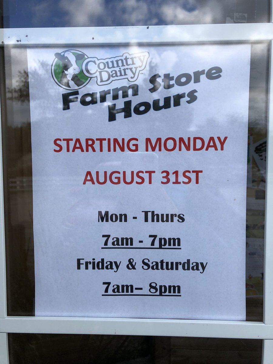 Starting tomorrow, *NEW* Farm Store Hours 

Monday-Thursday: 7am-7pm 
Friday &amp; Saturday: 7am-8pm