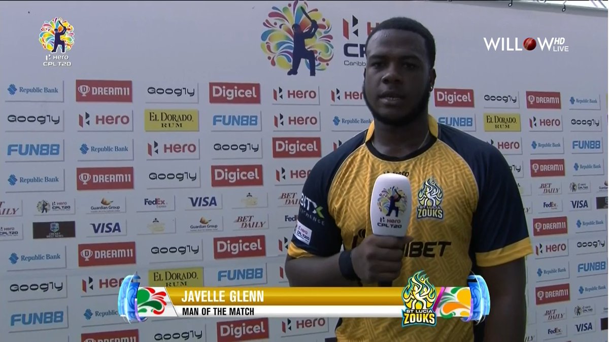 willowtv's tweet photo. Man of the Match... Javelle Glenn

#CPL20 @BIMTridents @Zouksonfire #SLZvBT #CricketPlayedLouder @CPL
https://t.co/t12Ka7ZSJy https://t.co/rRgX35Nhs1