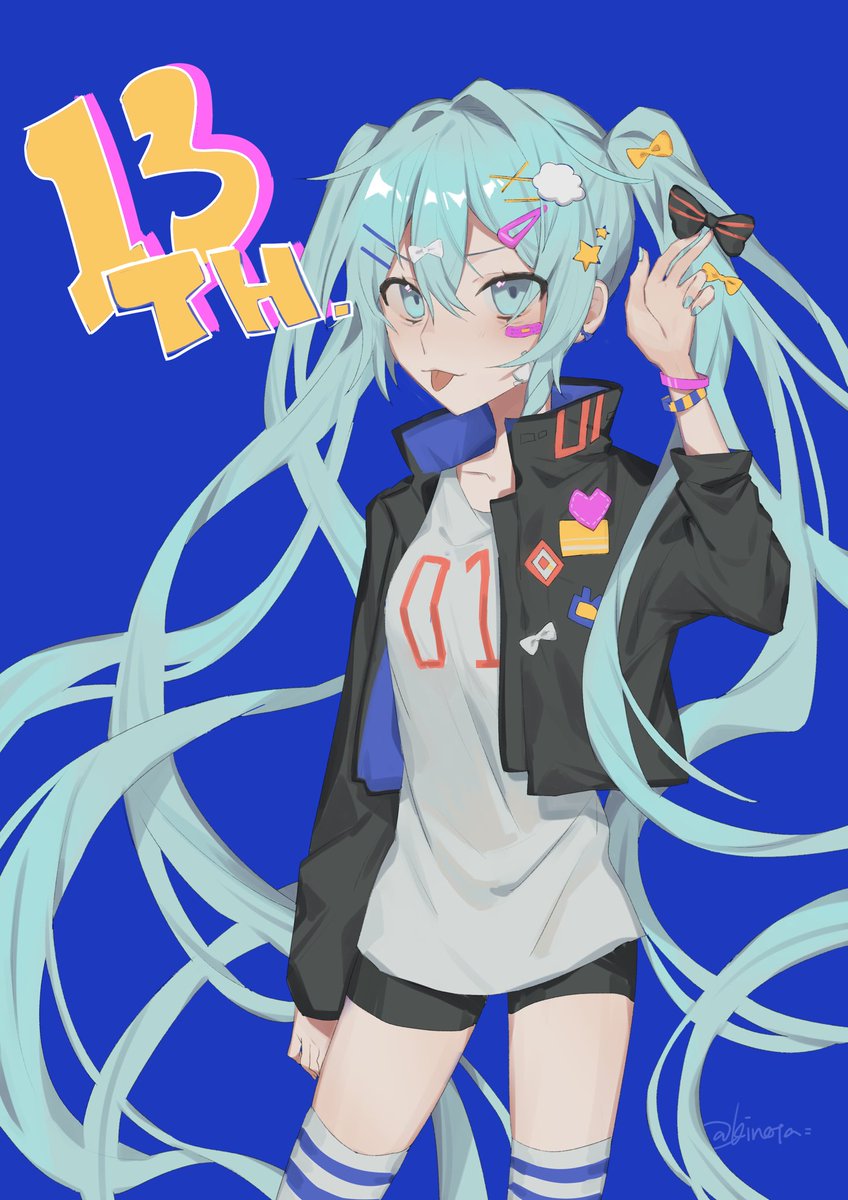 hatsune miku 1girl solo twintails long hair tongue tongue out jacket  illustration images