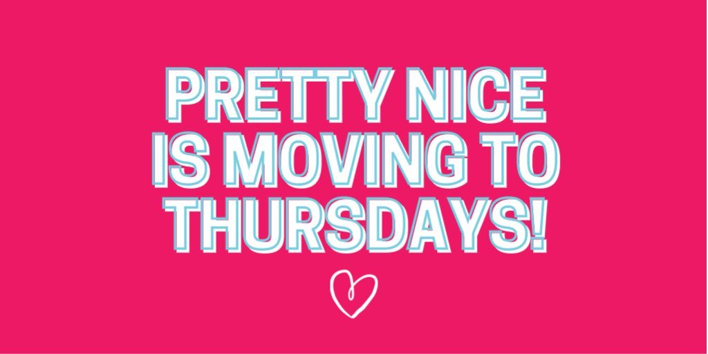 Starting this week, new episodes of Pretty Nice will be released on Thursdays instead of Tuesdays! Based on personal schedules, recording schedules, &amp; editing time, we feel that moving new eps to Thursdays is the best way for us to keep bringing you the best content that we can.