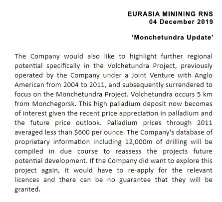 #EURASIAMINING  #EUA Back from a couple weeks holiday, not much to really get too excited about (other than the MT Flanks License). Just looking further into the recently speculated Volchetundra 'exploration' applications, was curious to see the geographic outline of the proposed