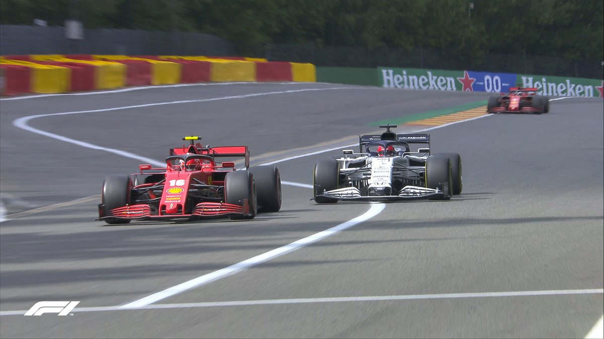 F1's tweet photo. Lap 7/44 

After a solid start Leclerc is slipping back a bit - Kvyat gets past and up to P11

#BelgianGP 🇧🇪 #F1 https://t.co/p4k1s82YvB