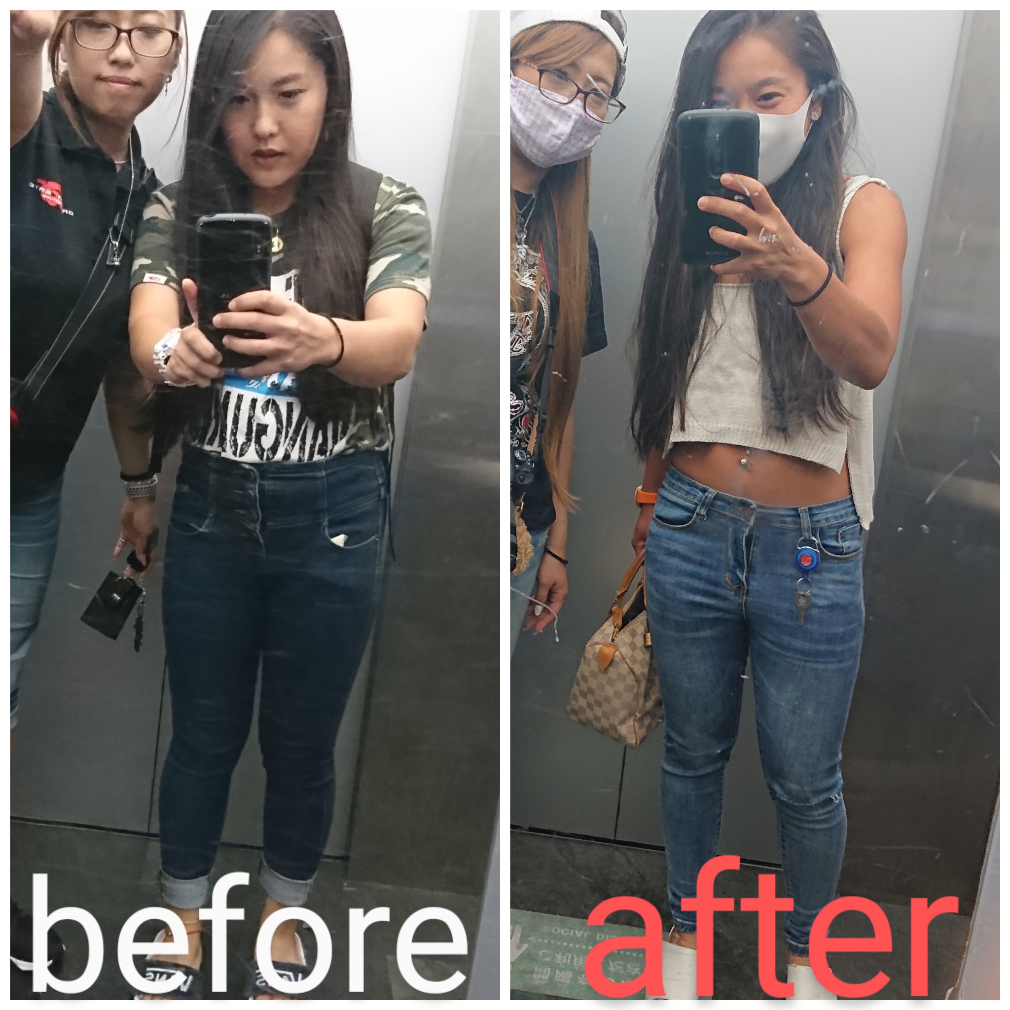 ぽよ 筋トレを始めようか悩んでる女性に この画像見てきっかけになってくれたら嬉しいです 筋トレ休んでた2年前です 3ヶ月でこうです W ちなみに2年前も同じ加工アプリで撮ってるので整形などはしてません カラコンも同じです 筋トレ女子