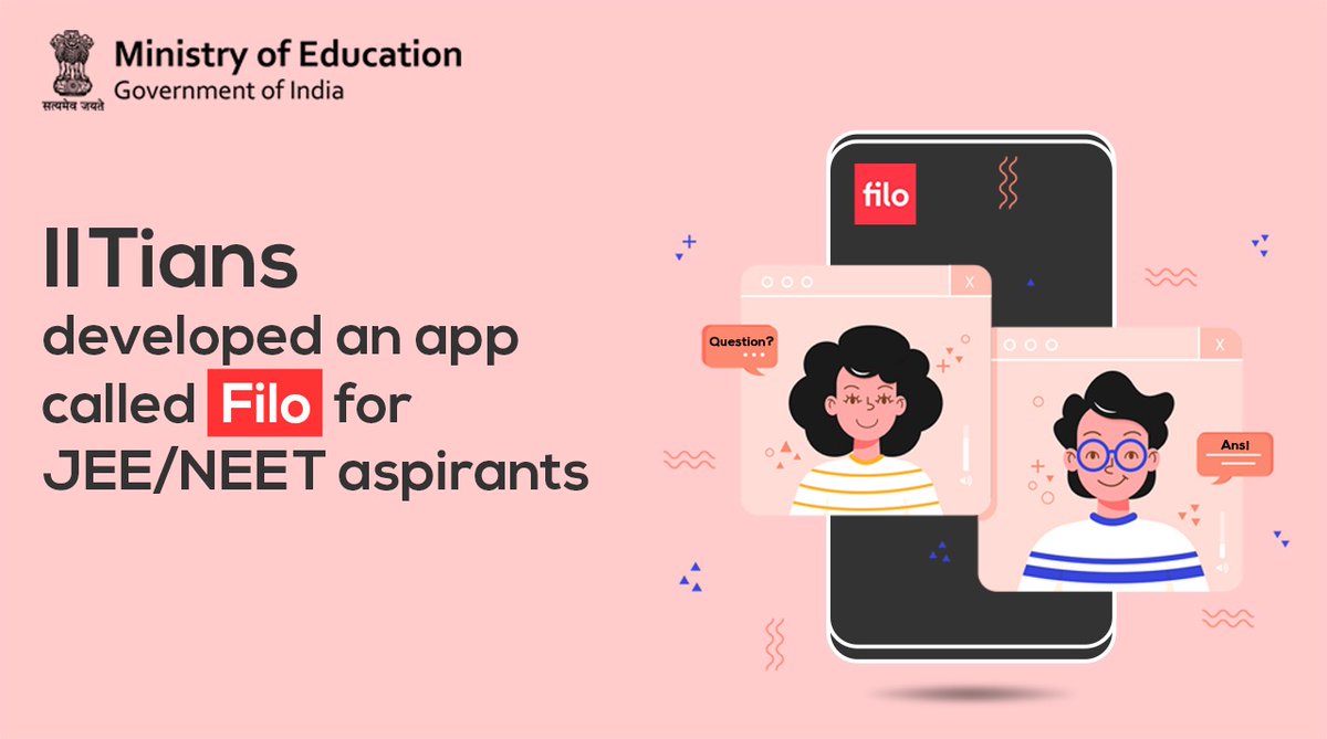 DrRPNishank's tweet photo. Athar &amp; Faisal Rafiq from @IITKgp &amp; Huzaib Ul Hassan from @iitroorkee have developed an app called ‘FILO’ for JEE/NEET aspirants. This app will help the aspirants in getting their doubts cleared by experts via video calls.
Good job 👏🏻👏🏻
#DigitalIndia
https://t.co/hFFoz43NhB https://t.co/XUy1M1BDdf