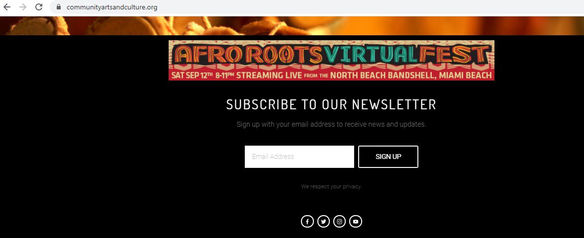 Our monthly e-newsletter is set to sent out tomorrow! Are you a subscriber? If not, please visit our website at communityartsandculture.org and join NOW! #ARWMF22 #Miami #nonprofit