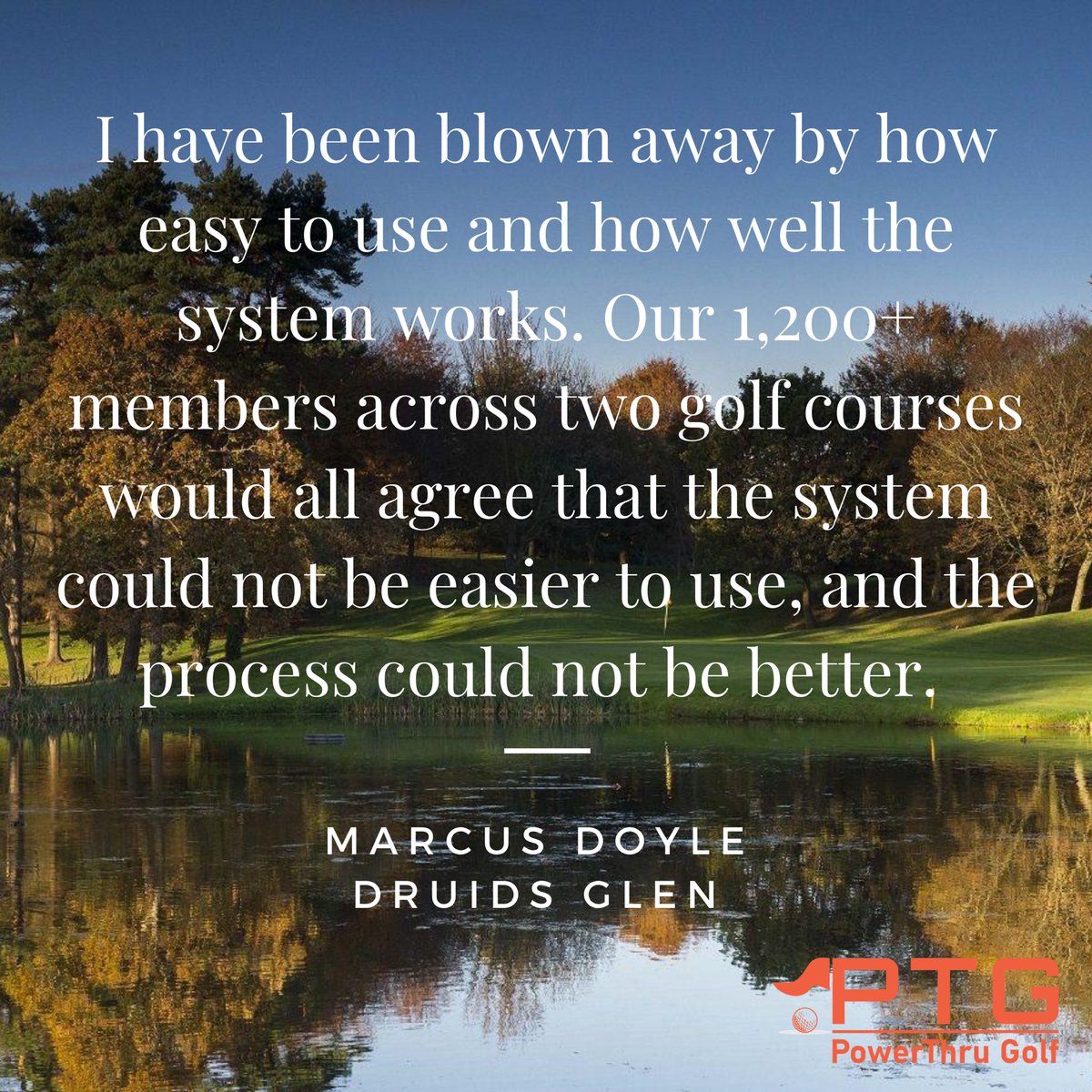 PaddyTalksGolf's tweet photo. Have you tuned into this weeks episode with @powerthrugolf?  How about this for a testimonial from Marcus Doyle who has been testing the software since golf recommenced after lockdown to manage both courses @druidsglen https://t.co/tI0haXbxMP https://t.co/4EkT45l6L4