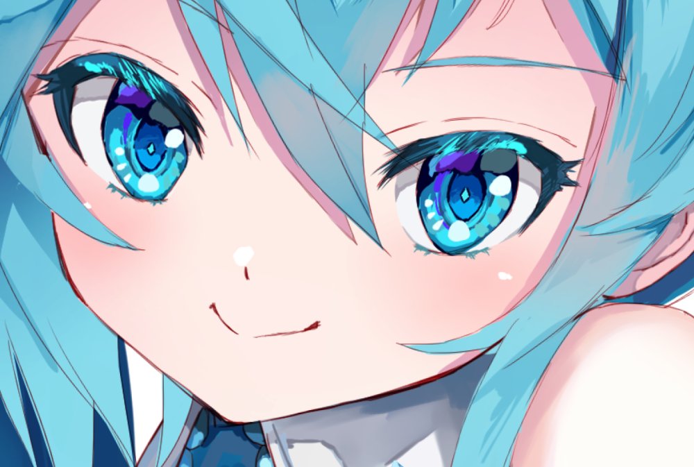 hatsune miku 1girl solo close-up smile looking at viewer blue eyes portrait  illustration images