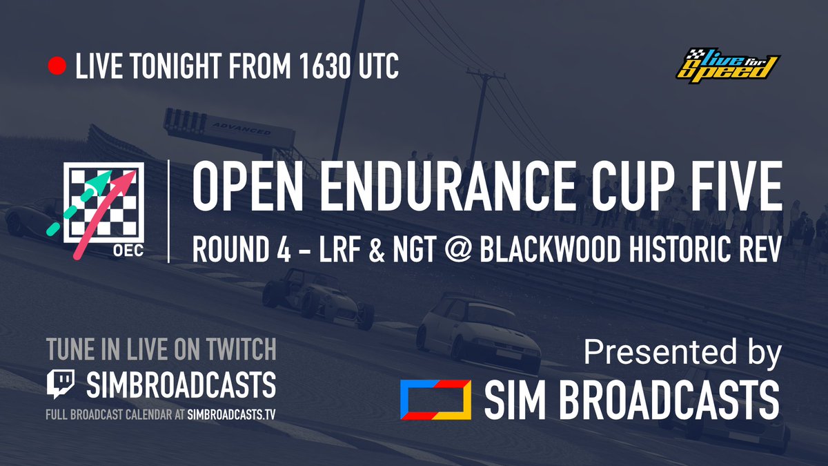simbroadcasts's tweet photo. Tune in to the @LFSracing Open Endurance Cup Five season finale, tonight from 16:30 UTC. 🔴 Live on Twitch. It's going to be epic! https://t.co/ZBIb4UvSWU #oec5 #simracing #lfs #sbtv @TFalke55 https://t.co/CP1RDK0NxI