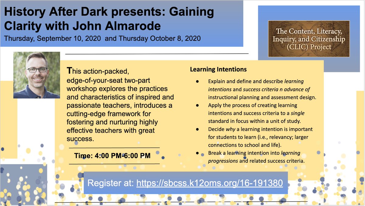 lcccarrillo's tweet photo. Historians and the like, don’t miss this amazing opportunity! @jtalmarode will join us for our #HistoryAfterDarkSeries! If you are already signed you are 👍🏻 if not sign up ASAP!!  @r10CLIC @LucyKirchh @KaKLove2Teach @kmojpucci https://t.co/ZICqXXHqUP