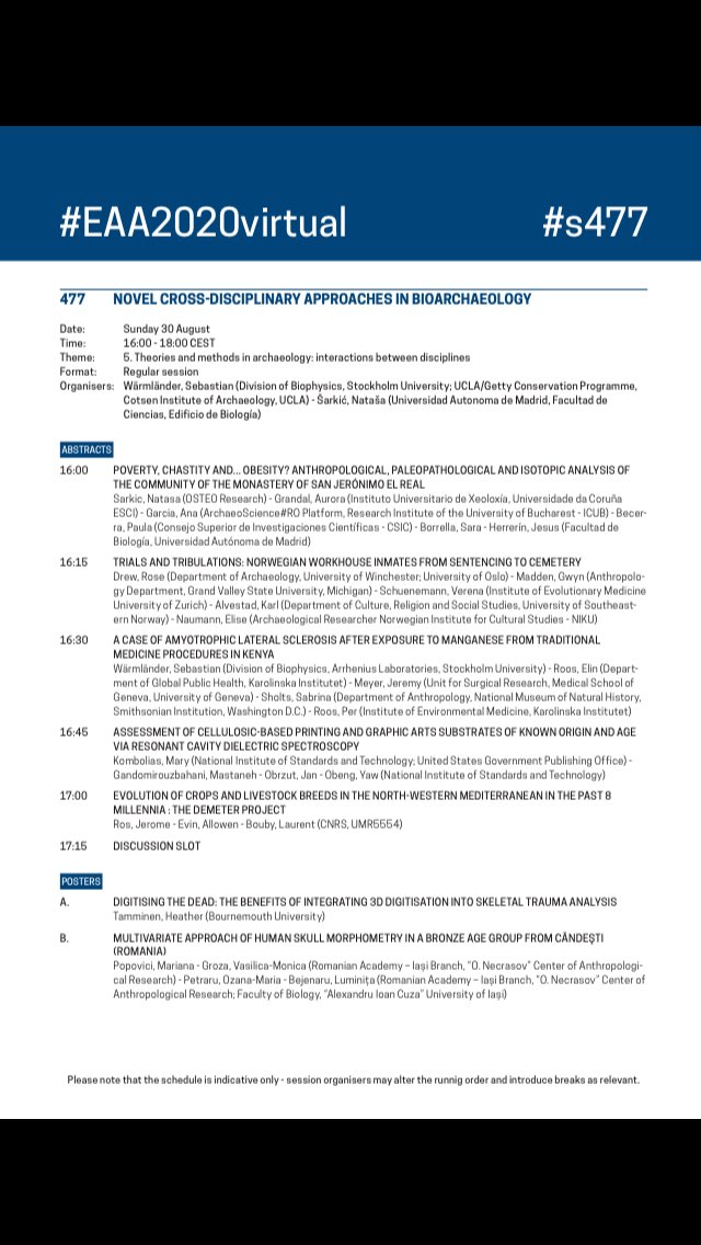 EmmaTollefsen's tweet photo. This afternoon we’re diving into the world of Bioarchaeology in session #s477 - it’s where all the fun is!
Come and join us!
#EAA2020Virtual #Bioarchaeology https://t.co/bOiCdDKDaQ