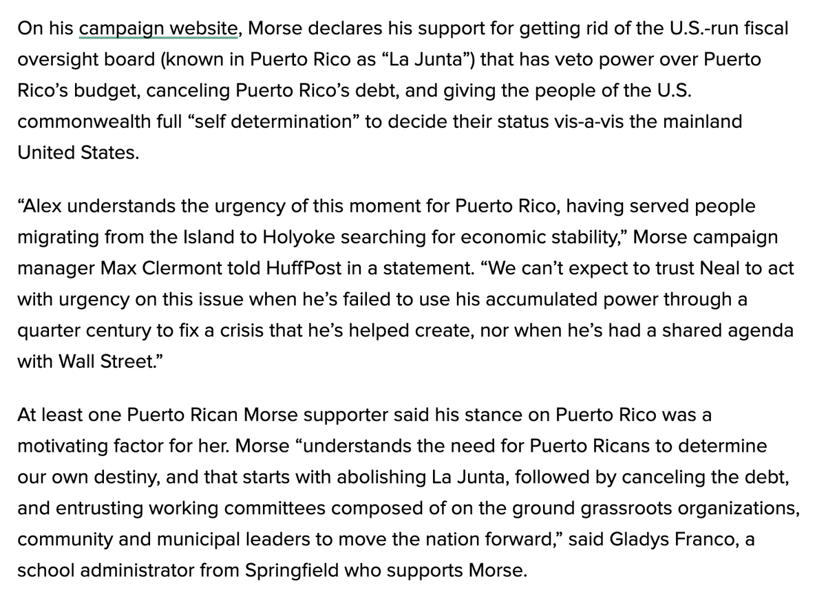 “Alex understands the urgency of this moment for Puerto Rico, having served people migrating from the Island to Holyoke searching for economic stability,”  @maxclermont,  @alexbmorse campaign manager, said.