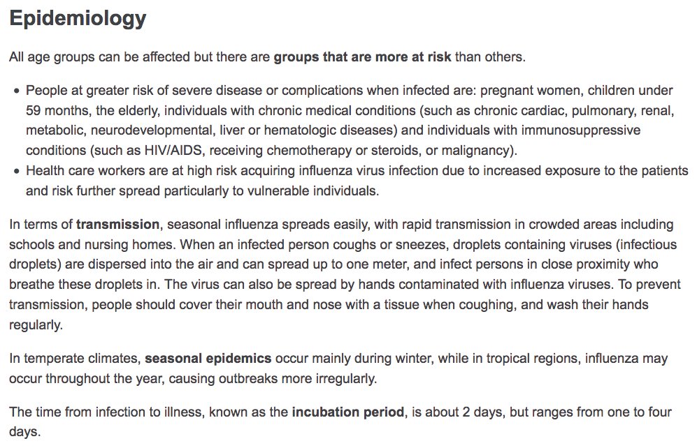 19) The “seasonal” variety of influenza can be potentially fatal for people who are considered “high risk.” This includes children under 5, adults over 65, pregnant women, individuals with chronic medical conditions, and individuals with immunosuppressive conditions.