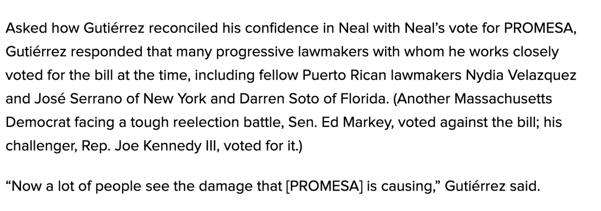 I thought to write this story because when I spoke to  @LuisGutierrez, who voted against PROMESA, he told me, "There is no one who was clearer on reducing the debt in Puerto Rico and dismantling this terrible fiscal control board than Richie Neal.”Whoops! Not actually true.