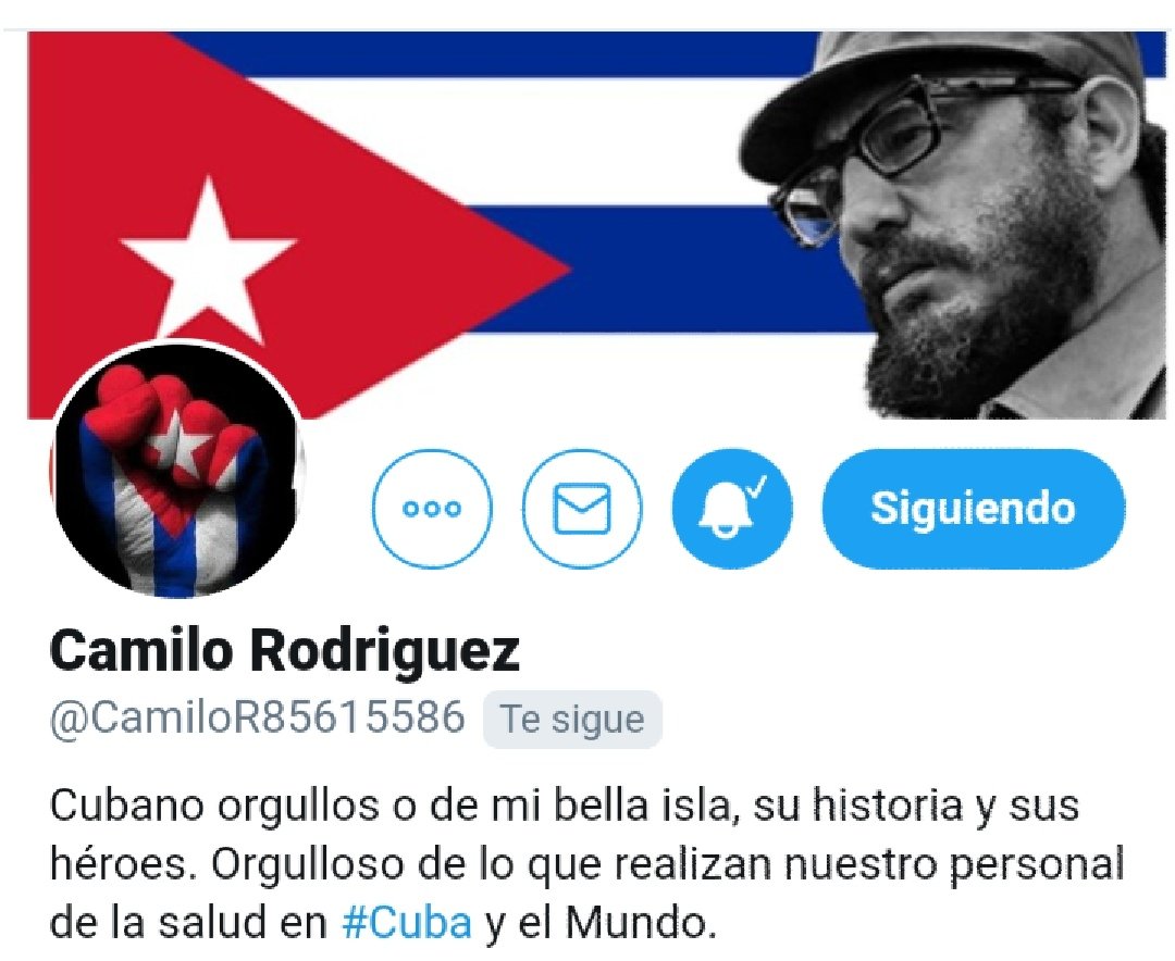 @ariadnadm3 @Pololo2020 @EsperanRF @NandoEider #DomingoDeSeguirZurdos recomiendo al buen amigo @CamiloR85615586, fiel a #Cuba, a #FidelPorSiempre y a nuestra 🇨🇺. Y muy disciplinado, ahora está en 🏠 junto a su familia. 

#DomingoDeGanarSeguidores
#DisciplinaVsCovid19
#HabanavsCovid 
#DeZurdaTeam 🤝