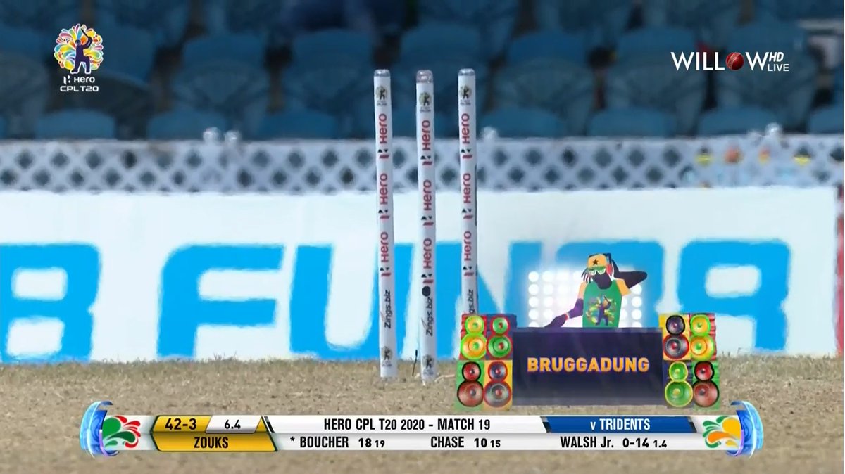 willowtv's tweet photo. Hayden Walsh to Boucher, OUT!! Bowled for 18

#CPL20 @BIMTridents @Zouksonfire #SLZvBT #CricketPlayedLouder @CPL
https://t.co/t12Ka7ZSJy https://t.co/qHkiT78pIQ