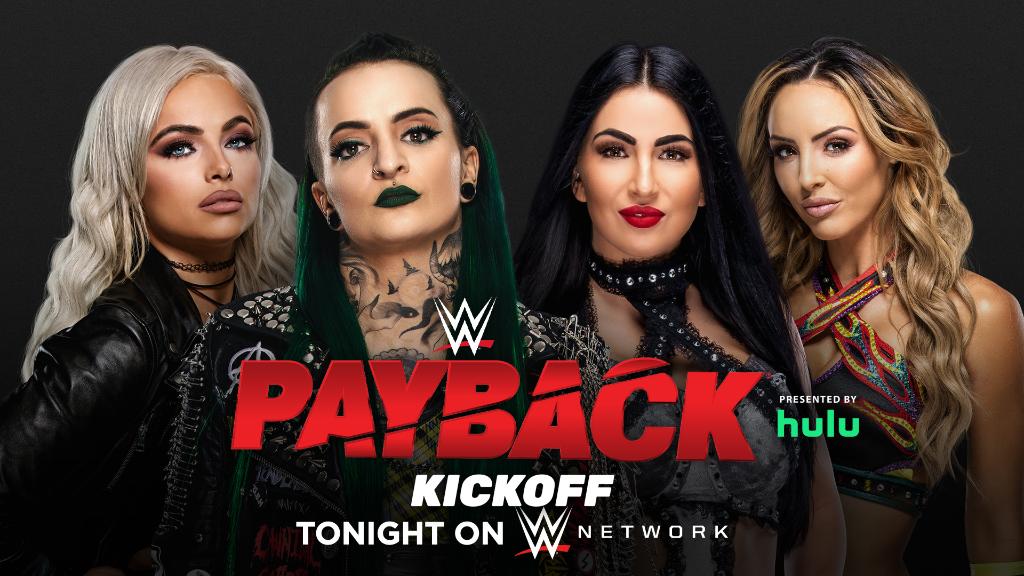 WWE's tweet image. Tonight in the #WWEPayback #Kickoff at 6 ET/4 PT, The #IIconics @PeytonRoyceWWE &amp;amp; @BillieKayWWE collide with @YaOnlyLivvOnce &amp;amp; @RubyRiottWWE! @WWENetwork ms.spr.ly/6019TSI0J