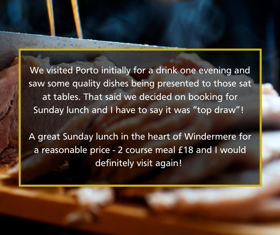 What a lovely review of our Sunday lunch- we're glad you enjoyed your visit 🍗 

We are now open 7 days a week for lunch and dinner, with extra safety measures in place, which means Sunday roasts are back on the menu! 

Discover our menus here ➡️ porto-restaurant.co.uk/menus/