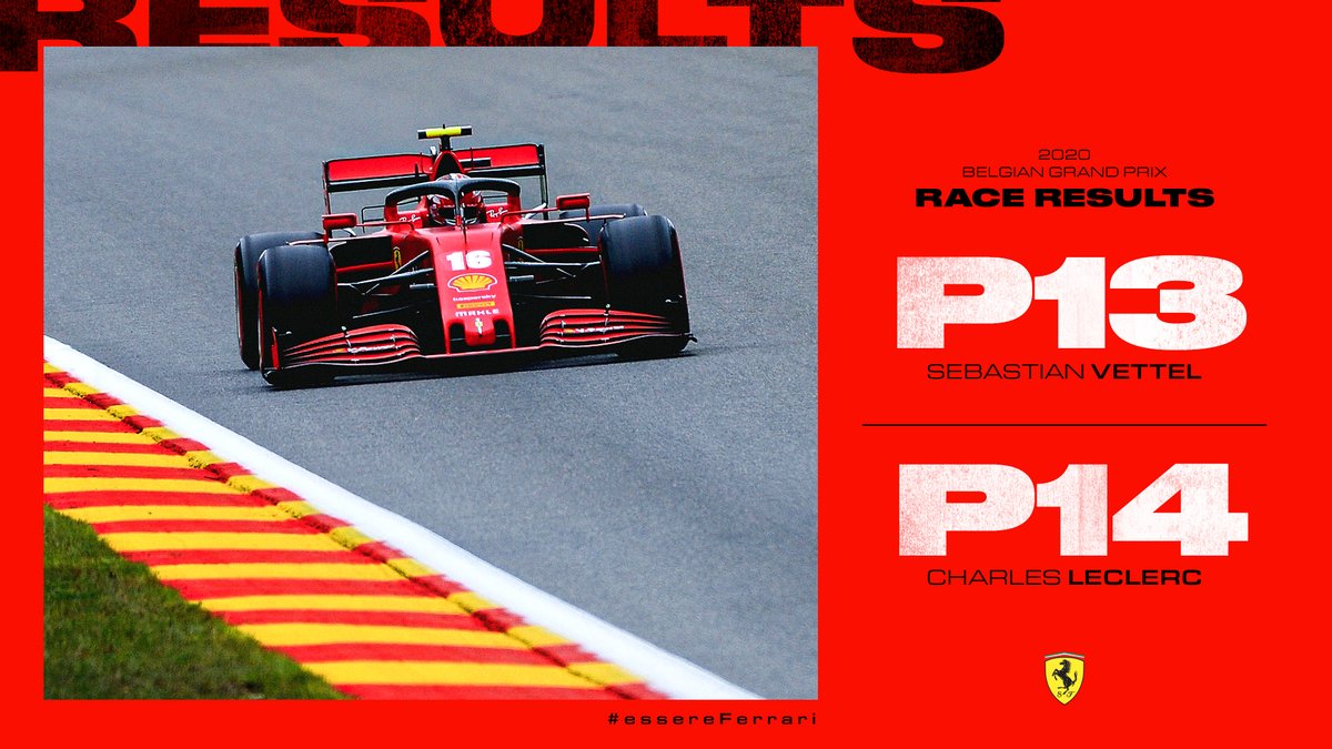 ScuderiaFerrari's tweet photo. #BelgianGP Race Results

#essereFerrari 🔴 https://t.co/PRgw9viYVV