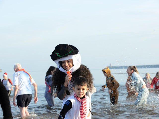 jade takes part in the Boxing Day dip in South Shields every year where people run into the freezing cold North Sea to raise money for cancer connections.