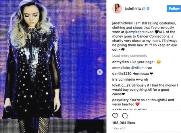 jade also sells a huge chunk of her clothes and stage costumes in order to donate the money raised to cancer connections as well.