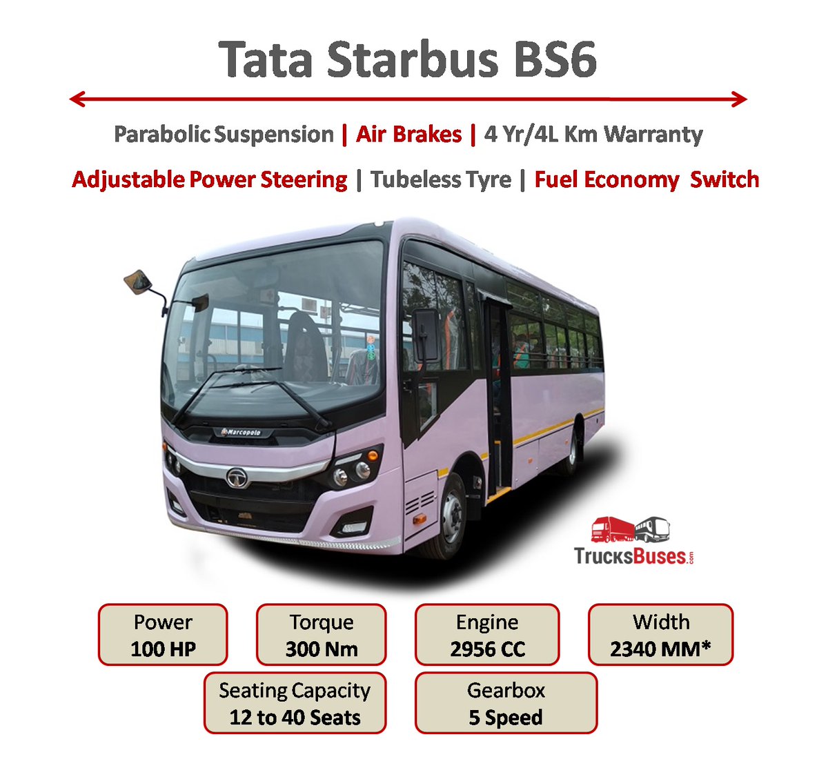 Trucks_Buses's tweet photo. Tata Starbus now comes with brand new looks, wider body  &amp; enhanced warranty. Details @ https://t.co/KFiiYgKcQ5
.
.
.
#TataStarbus #TataMarcopolo #TataMarcopoloBus #TataPassengerBus #Tata40SeaterBus #Tata810Bus #Tata710Bus #Tata410Bus #TataBusPrice #TataBusChassis #TrucksAndBuses https://t.co/VpDncTrwoC