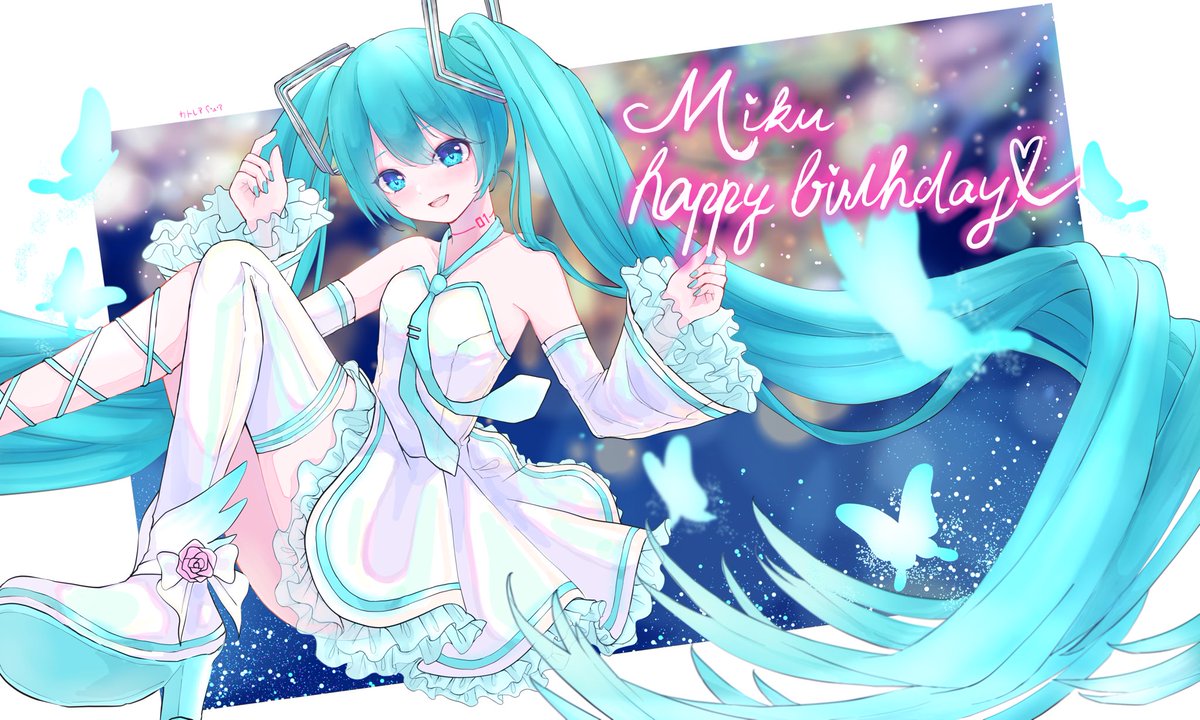 hatsune miku 1girl detached sleeves solo long hair twintails butterfly very long hair  illustration images